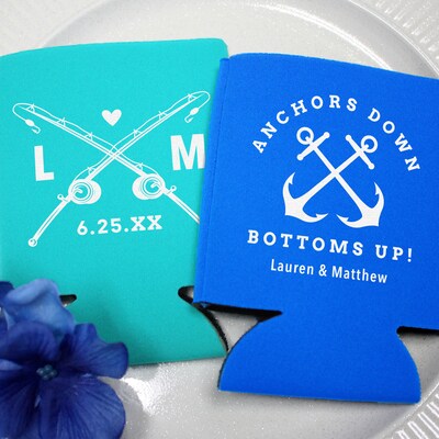 Anchors Down, Bottoms Up, Fishing Wedding Can Cooler - image1